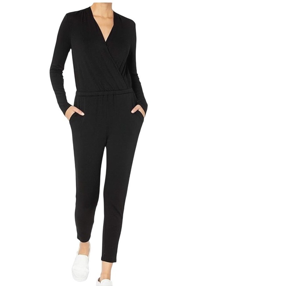 Daily Ritual Supersoft Terry Wrap Jumpsuit Black Long Sleeve Casual M